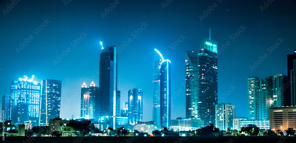 Amazing Night Dubai with skyscrapers in the night lights