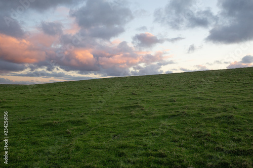 grass, sky, landscape, field, green, nature, blue, meadow, summer, clouds, cloud, spring, hill, horizon, agriculture, land, rural, outdoors, countryside, hills, beautiful, sun, scene, pasture, day, mo