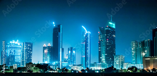 Amazing Night Dubai with skyscrapers in the night lights