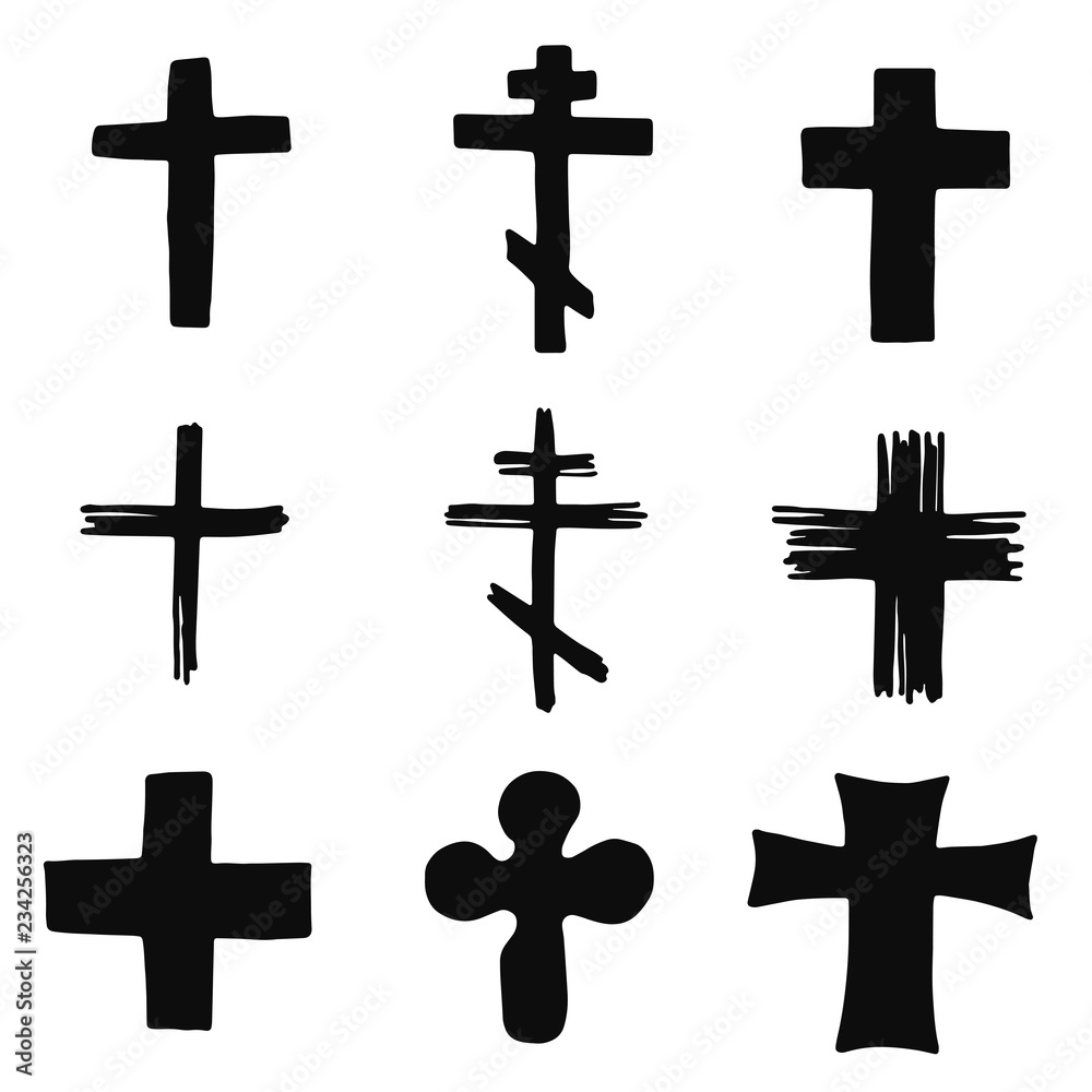 crosses church silhouettes set vector icons. isolated objects