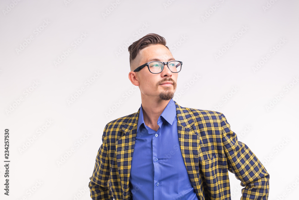 Expression and people concept - Portrait of thoughtful man over white background Expression and people concept - Portrait of thoughtful man over white background
