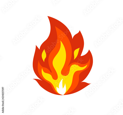 Isolated flame emoticon on white background.Vector cartoon fire icon emoji.Light effect, flaming symbols.Energy, animation illustration.Design symbol sign.burning element.