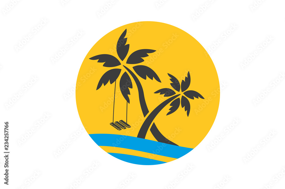 Relax. yellow logo with palm tree. Logo for travel company.