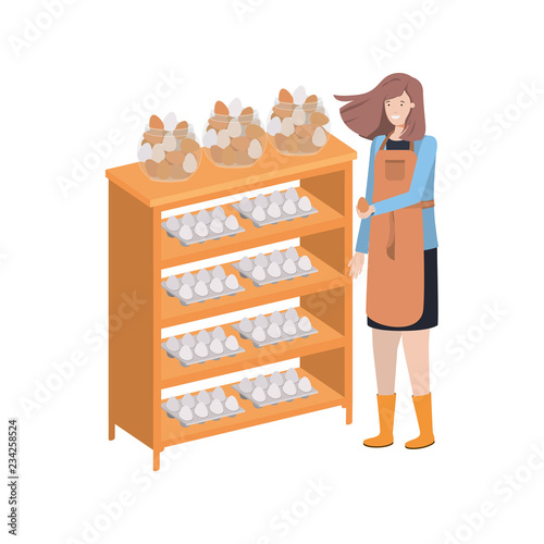 woman with shelf of egg isolated icon