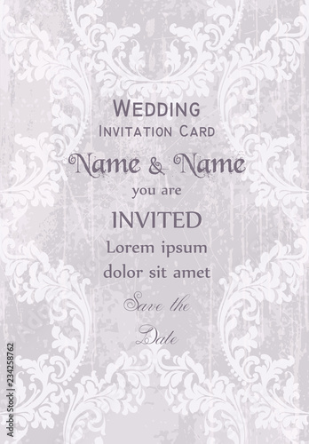 Vintage Baroque Victorian Invitation card Vector. Floral ornament decoration. Light pink colors
