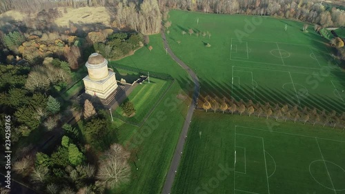 Aerial footage over Hamilton Mausoleum and the M74 motorway. photo