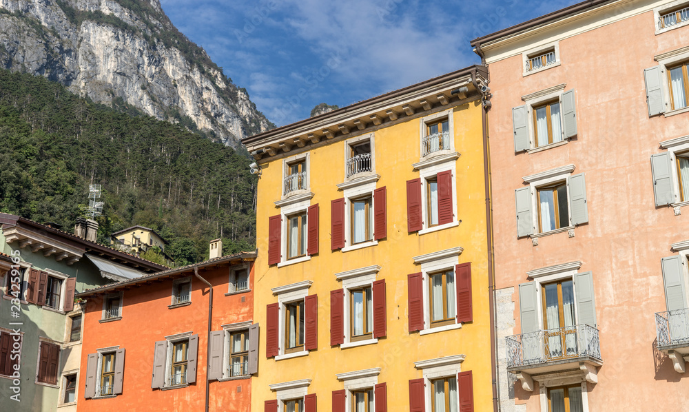Colorful facades of houses in Riva on Lake Garda in Italy