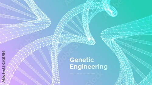 DNA sequence. Wireframe DNA molecules structure mesh. DNA code editable template. Science and Technology concept. Vector illustration.