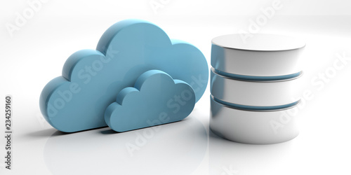 Database symbol and storage cloud isolated on white background. 3d illustration photo