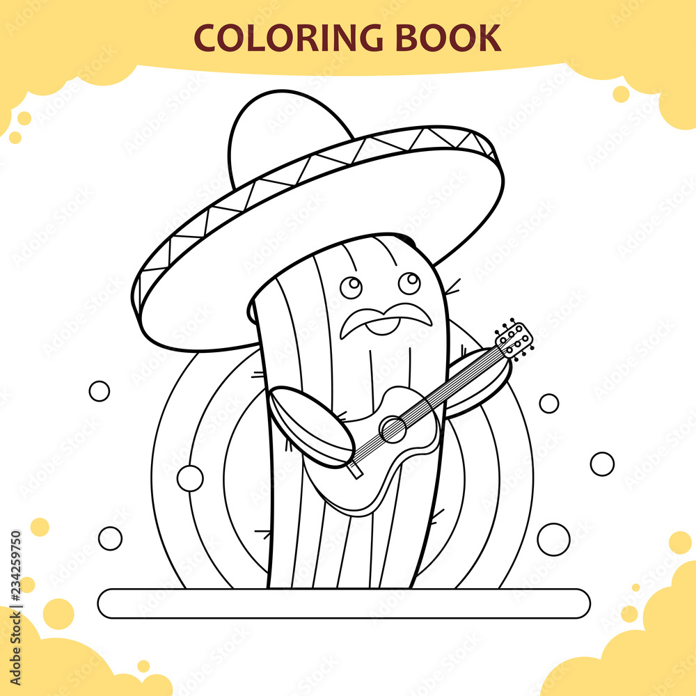 Coloring book page for kids. Color the cute mexican cactus. Stock ...