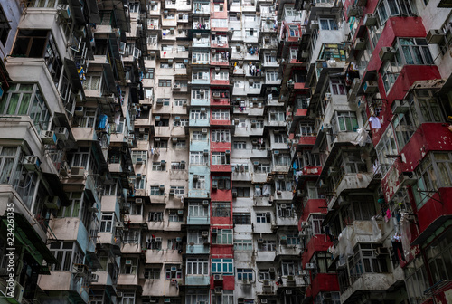 Beehive-like building in city Hong Kong 