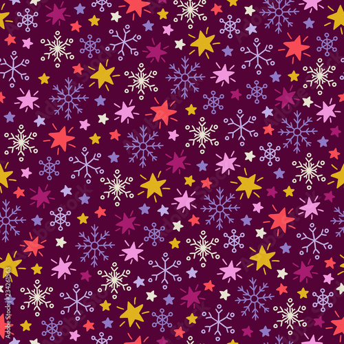 Christmas seamless pattern with snowflakes and stars