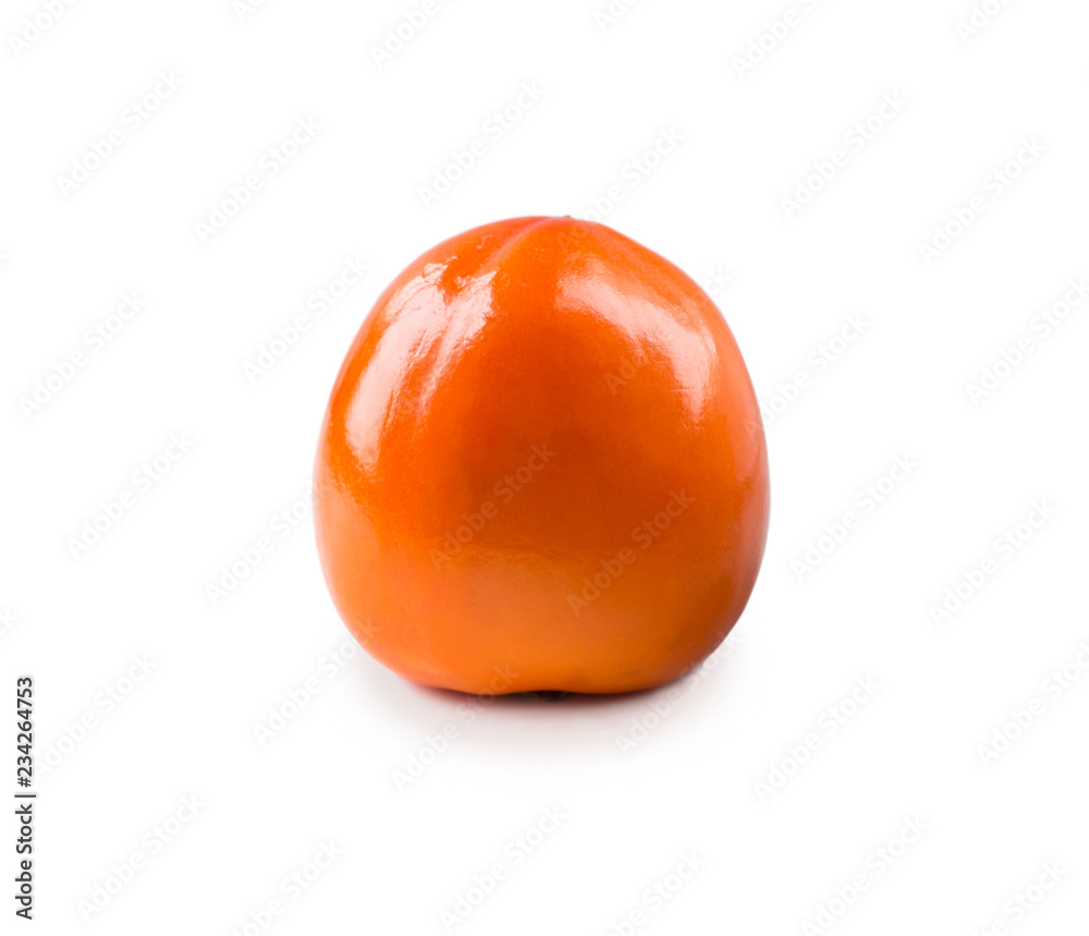 Persimmon with copy space for text. Ripe and tasty persimmon isolated on white background. Persimmon on a white background. Fresh persimmon isolated on white. Persimmon with copy space for text. Ripe and tasty persimmon isolated on white background. Persimmon on a white background. Fresh persimmon isolated on white.
