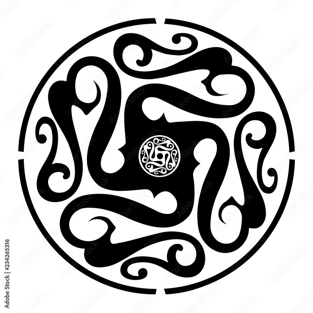 Obraz premium Black ornament with celtic elements. Vector illustration isolated on white background.