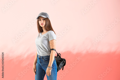 Young woman in stylish t-sh...
