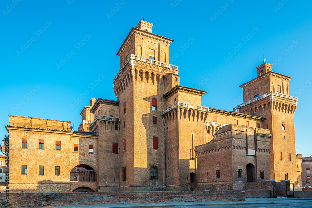 View at the Estense Castle of Ferrara in Italy