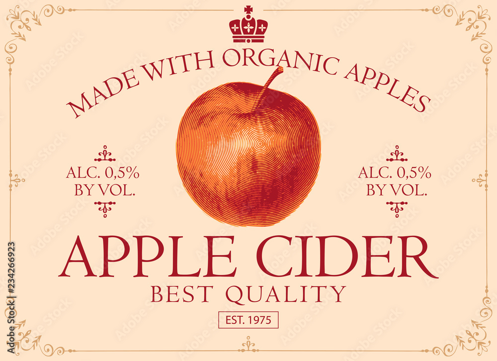 Vector label for apple cider with realistic image of an apple in ...