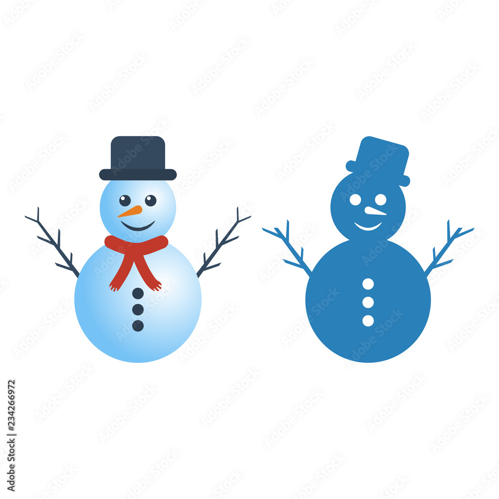 Snowman in two versions on white background. Snowman in two versions on white background.