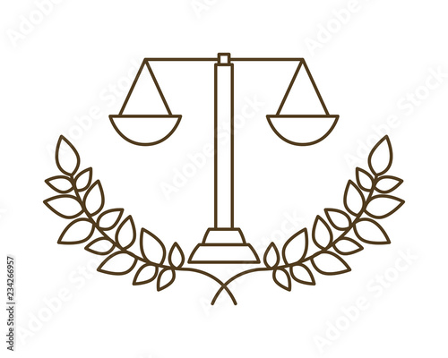 balance of justice with tree branch with leaves isolated icon