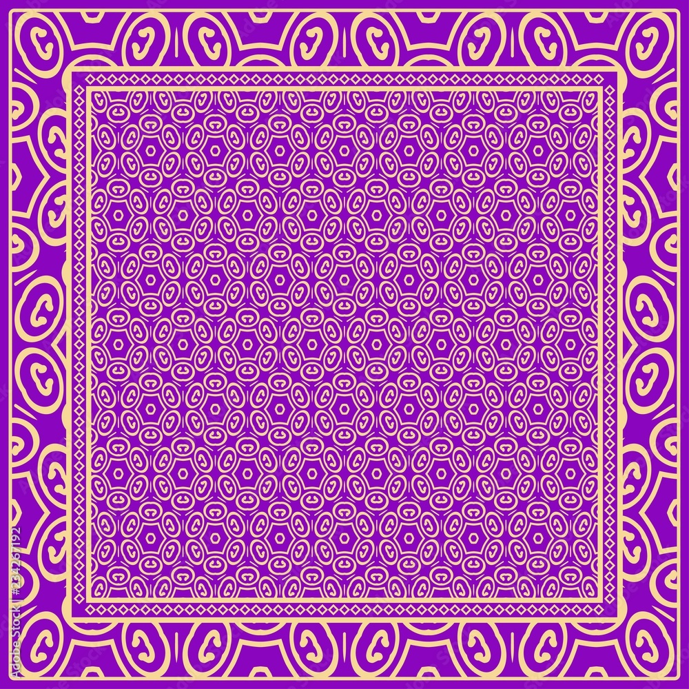 Obraz premium Geometric Pattern with hand-drawing floral ornament. illustration. For fabric, textile, bandana