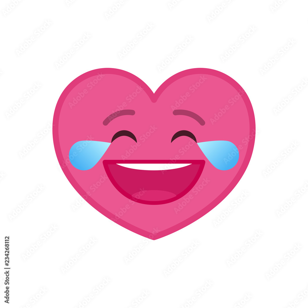 Laughing tears heart shaped funny emoticon icon. Happy pink emoji symbol. Social communication and online chatting vector element. Smile face showing facial emotion. Valentine's day mascot. Laughing tears heart shaped funny emoticon icon. Happy pink emoji symbol. Social communication and online chatting vector element. Smile face showing facial emotion. Valentine's day mascot.