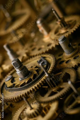 Old mechanism gears and cogs macro cooperation concept