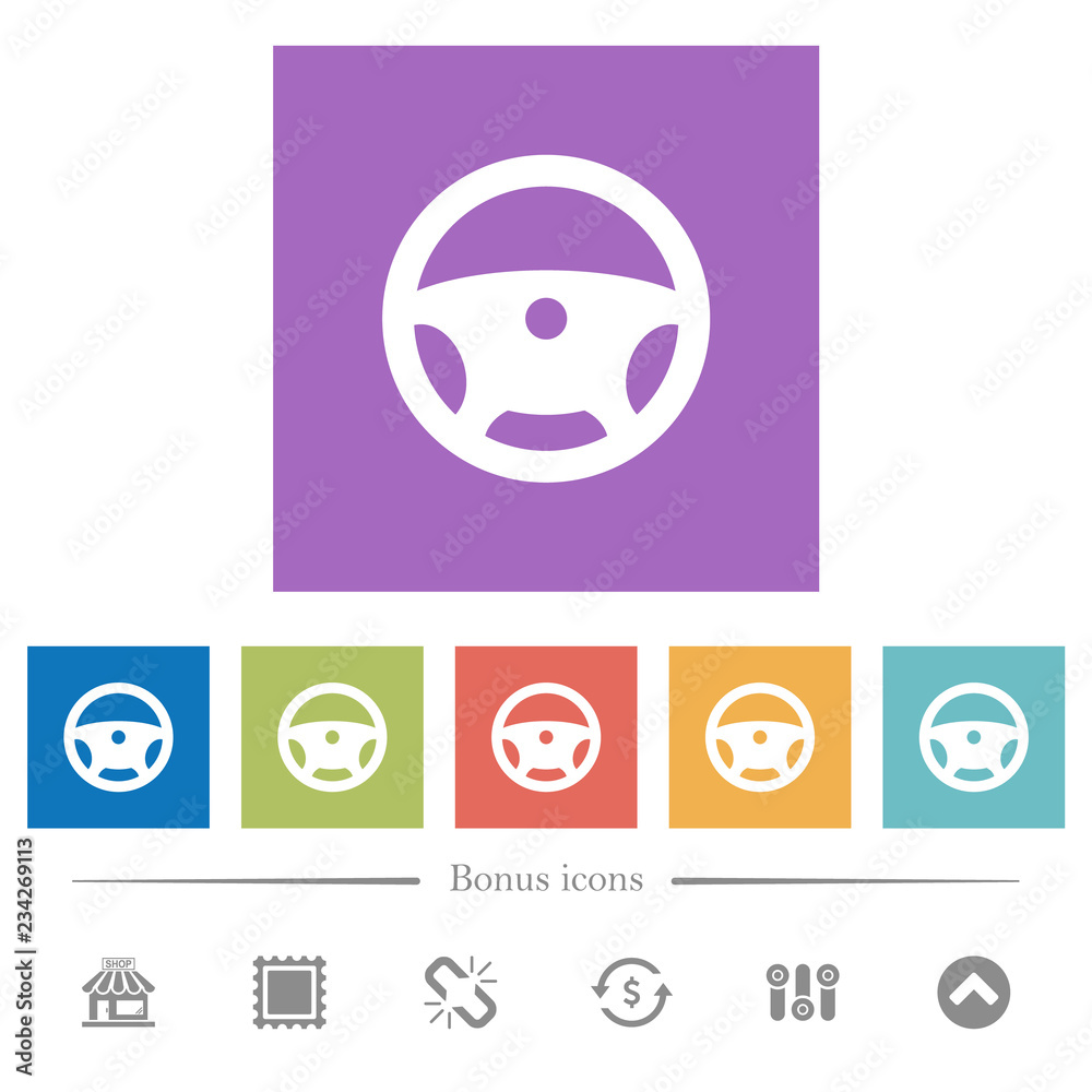 Steering wheel flat white icons in square backgrounds Steering wheel flat white icons in square backgrounds
