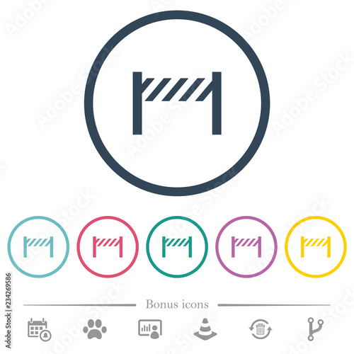 Road closure fence flat color icons in round outlines photo