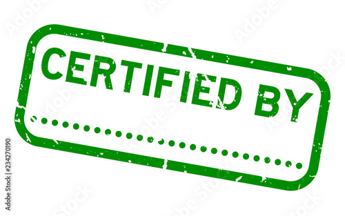 Grunge green certified word with black dot for signature square rubber seal stamp on white background
