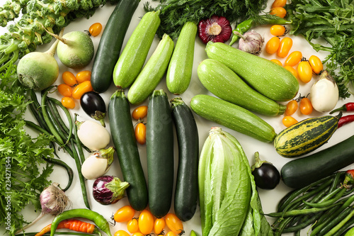 Various fresh vegetables on white background