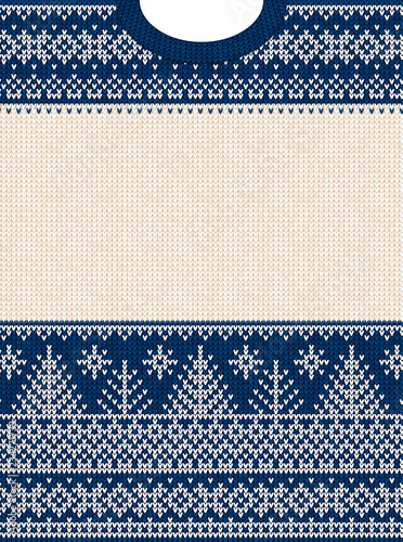 Ugly sweater Merry Christmas Happy New Year greeting card frame.