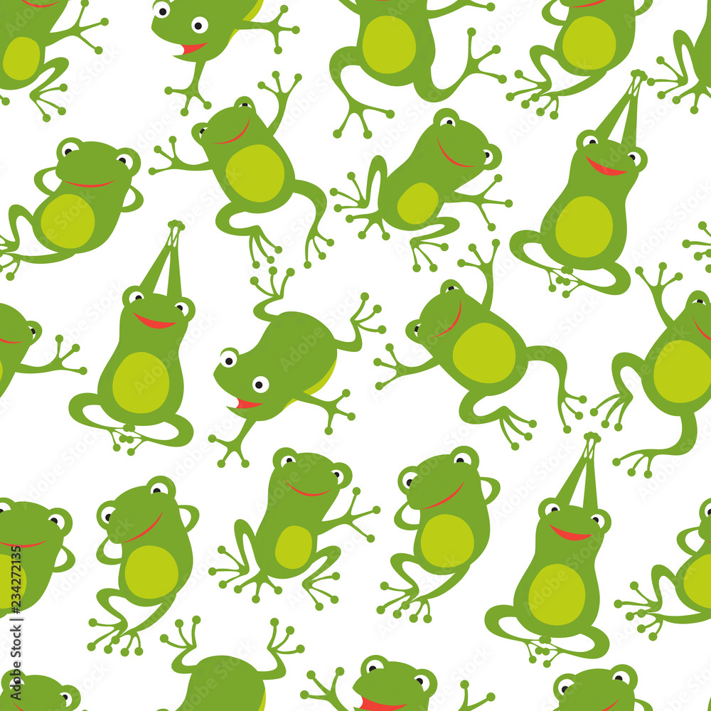 Frog seamless pattern. Cartoon cute frogs kids repeating texture. Frog wallpaper  green, textile seamless pattern. Vector illustration Stock Vector | Adobe  Stock
