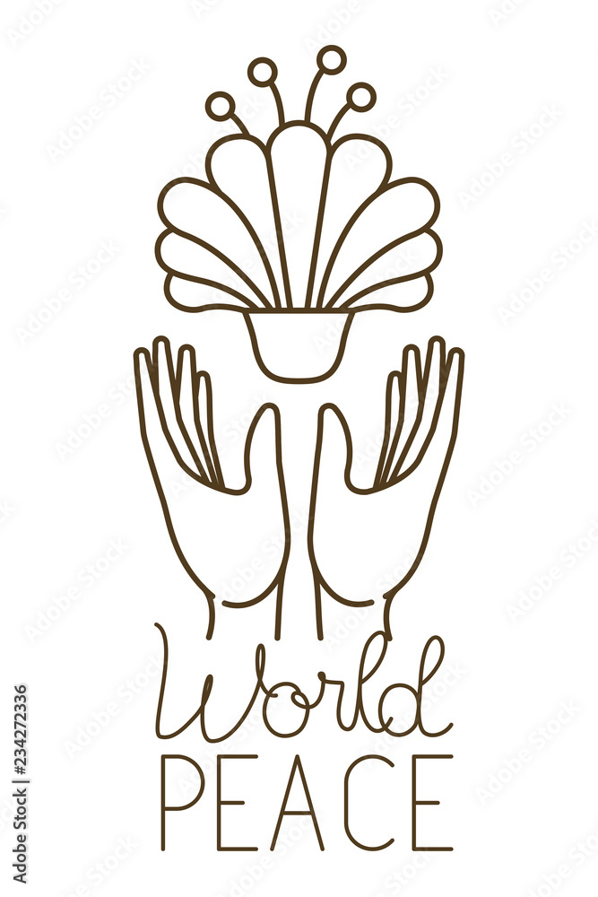 Fototapeta premium open hand with flower and world peace