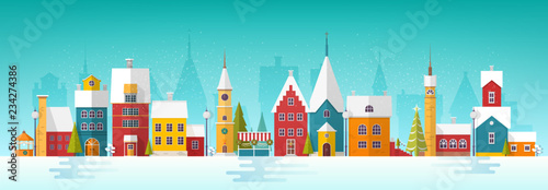 Snowy cityscape or landscape with town