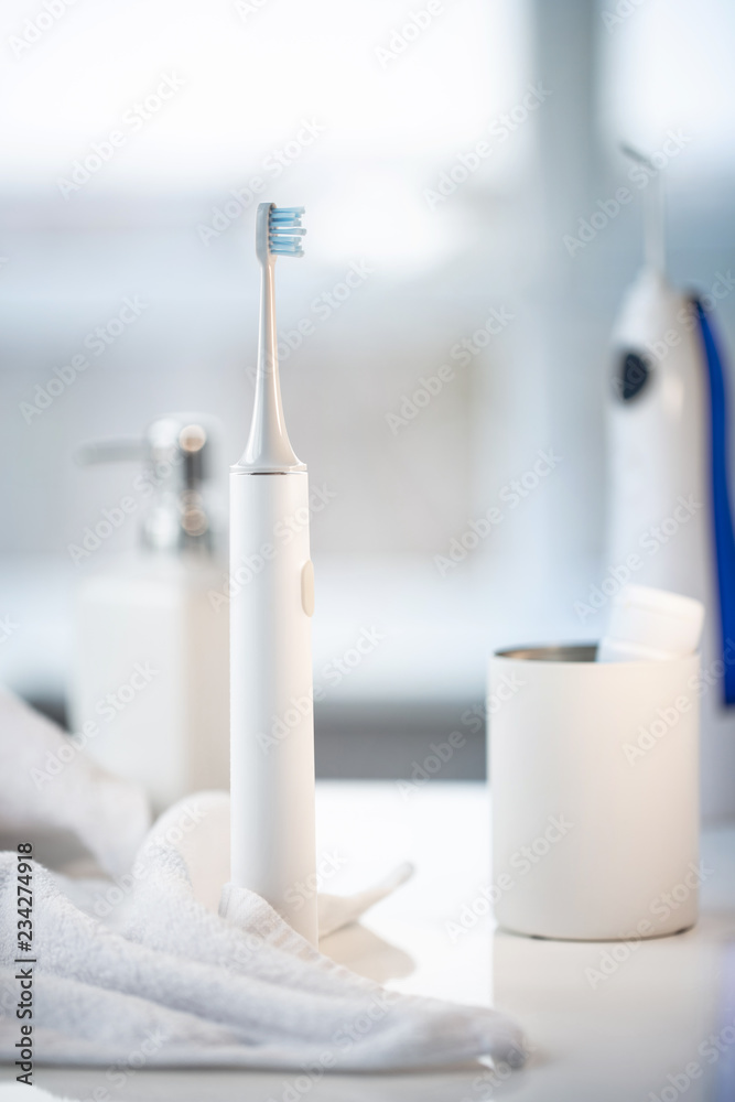 White modern teeth cleaning objects White modern teeth cleaning objects