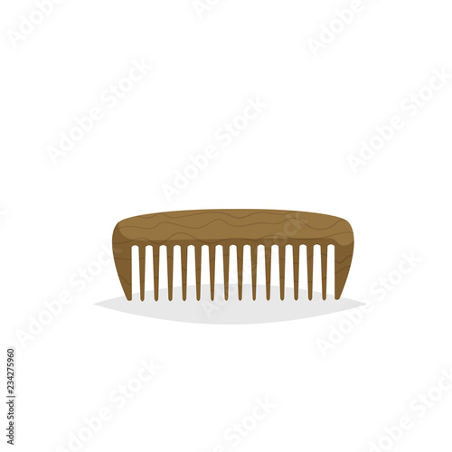 Wooden beard and hair comb. Cartoon flat style. Barber shop accessory. Vector illustration isolated on white background.