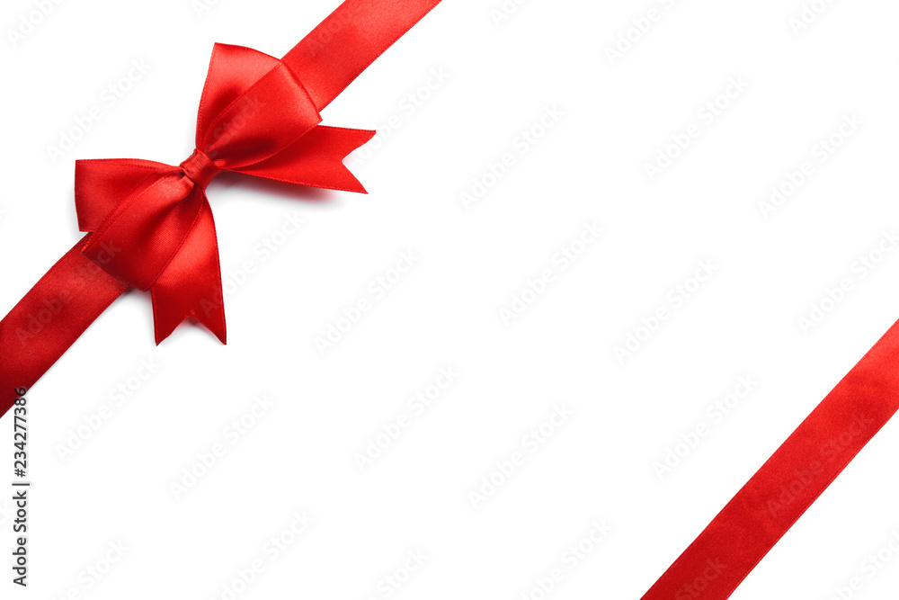 Shiny red satin ribbon on white background Shiny red satin ribbon on white background