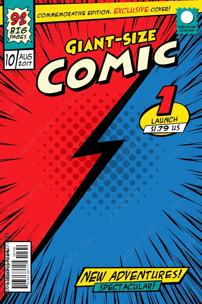 Naklejka premium Comic book cover. Background versus red and blue.