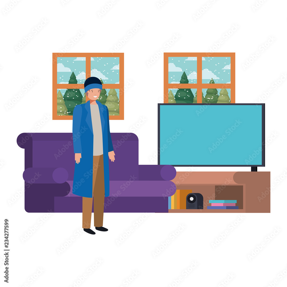 man living room with view the landscape by window man living room with view the landscape by window