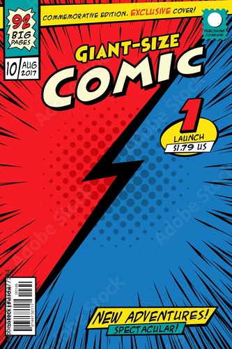 Comic book cover. Background versus red and blue.