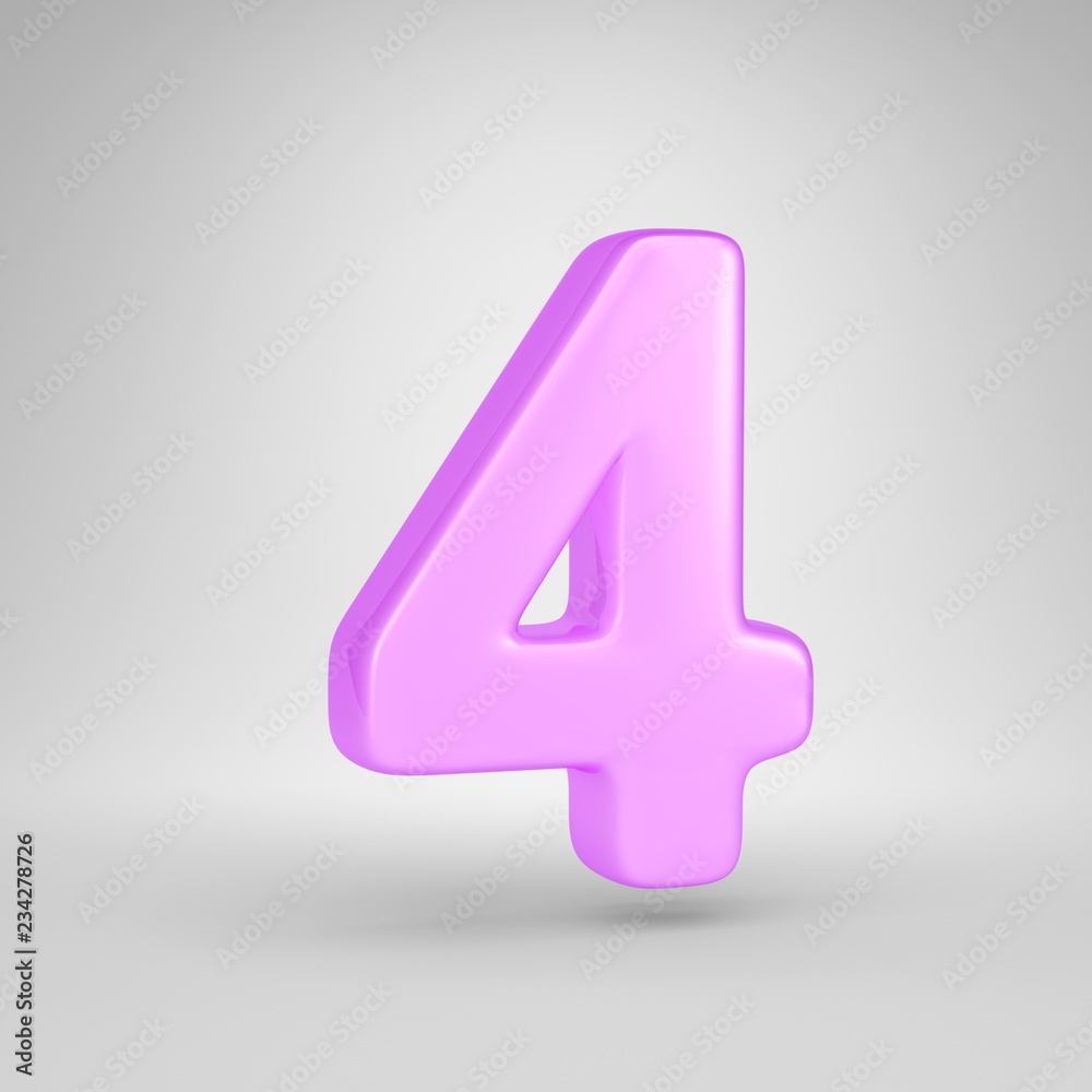 Glossy pink bubble gum number 4 isolated on white background Glossy pink bubble gum number 4 isolated on white background