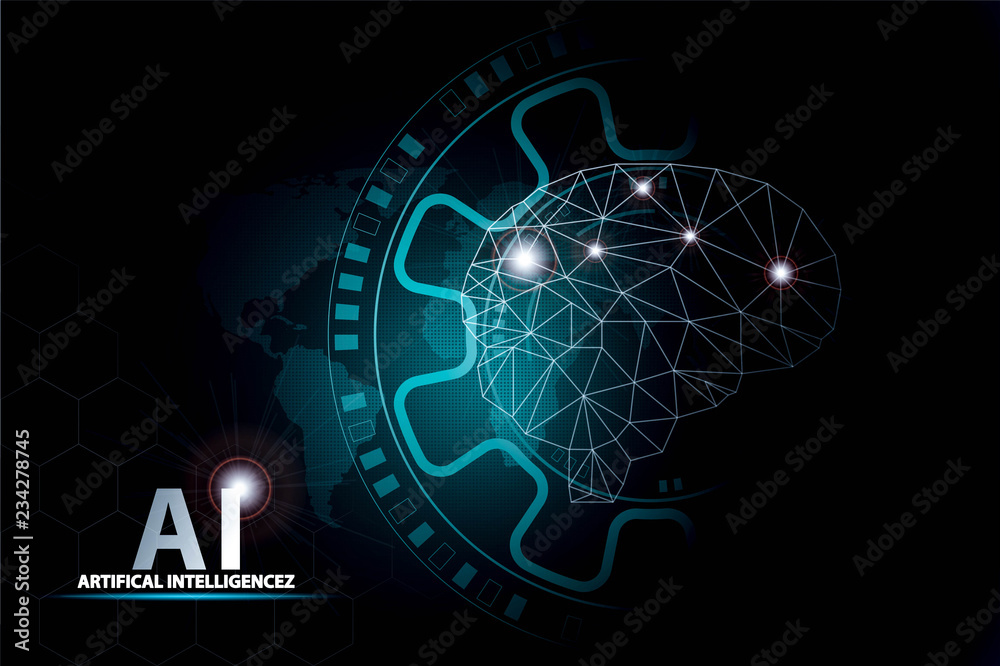 Naklejka premium Artificial Intelligence Global communication network and AI concept.