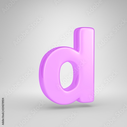 Glossy pink bubble gum letter D lowercase isolated on white background