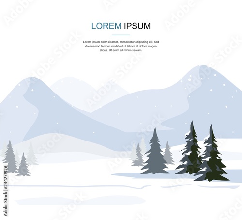 Mountain Winter landscape with fir trees. 