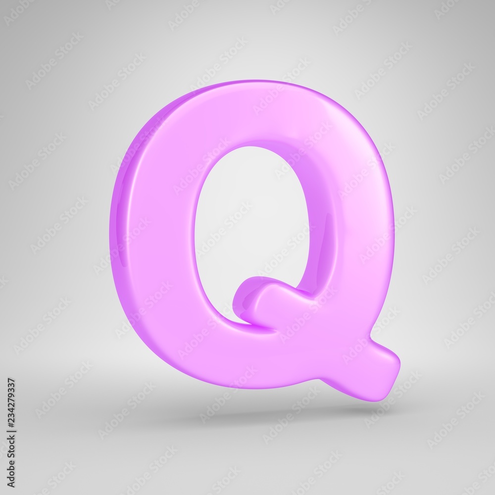 Glossy pink bubble gum letter Q uppercase isolated on white background Glossy pink bubble gum letter Q uppercase isolated on white background