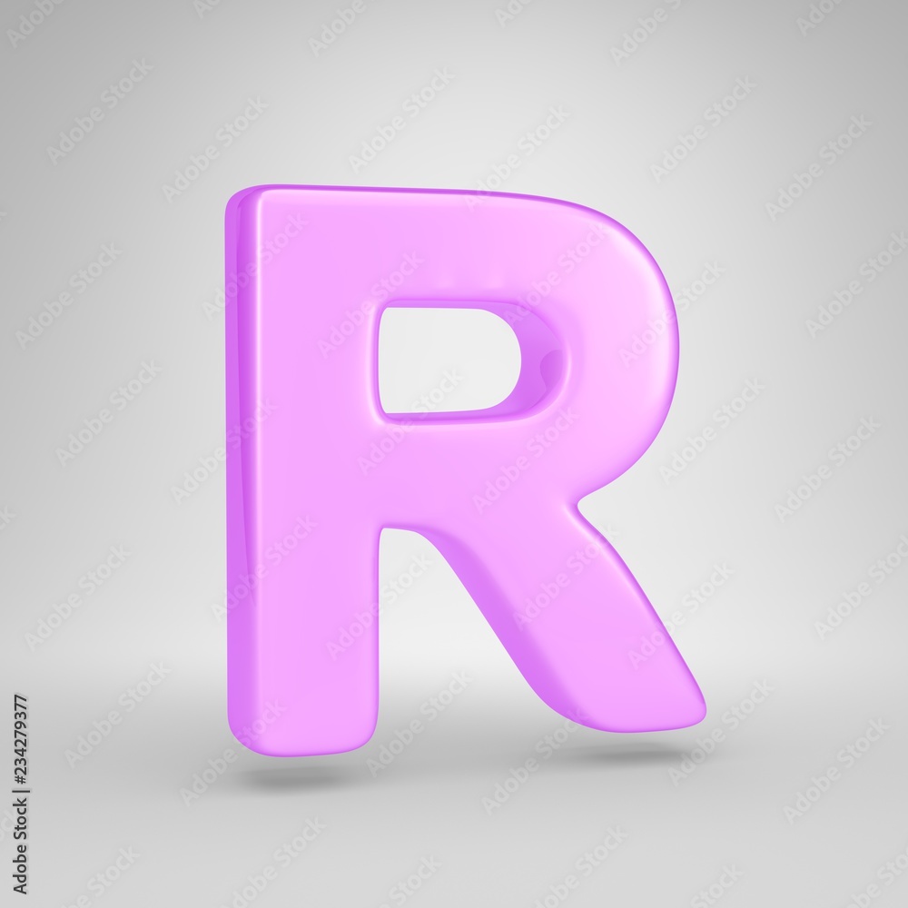 Glossy pink bubble gum letter R uppercase isolated on white background Glossy pink bubble gum letter R uppercase isolated on white background