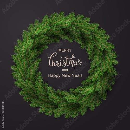 White card with Christmas wreath. Vector illustration.