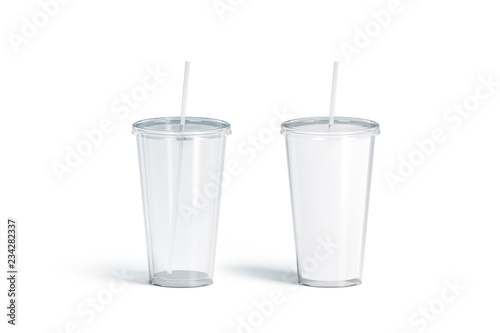 Blank white and transparent acrylic tumbler with straw mockup set,