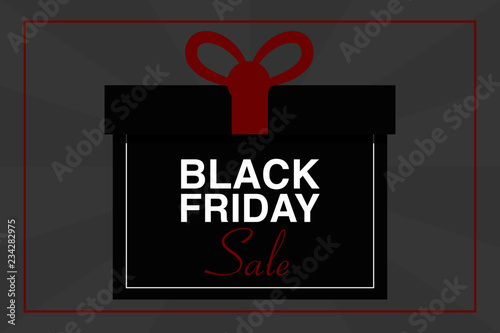 Illustrazione testo BLACK FRIDAY SALE, pacchetto regalo, sfondo nero e grigio, vettoriale evento