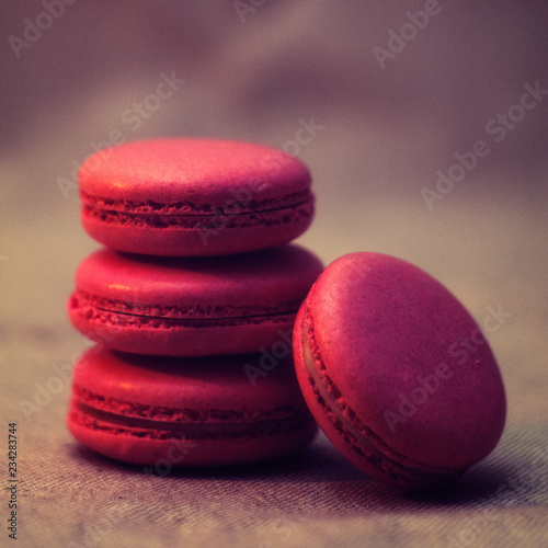 Strawberry macarons close-up photo